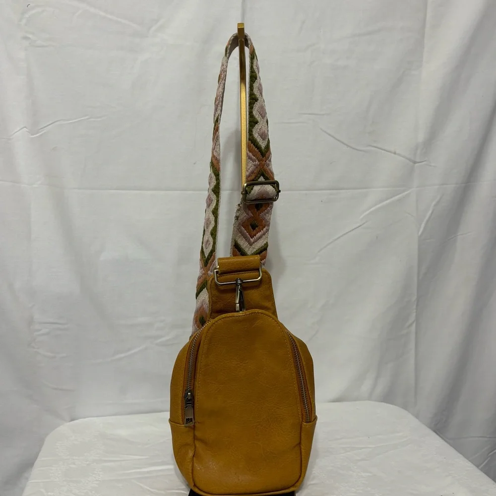 Stylish Mustard Sling Bag with Patterned Strap - Picture 1 of 6
